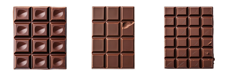 Set of chocolate bar top view isolated on a transparent background