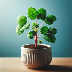 plant in a pot with blue background 