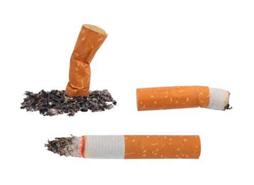 Set of cigarette butts on transparent background