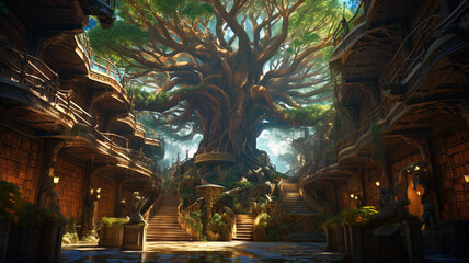 Obraz premium Grove of Knowledge An organic tree-shaped library