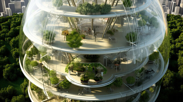 Eco-Sphere Tower A vertical urban farm in a glass dome highlands