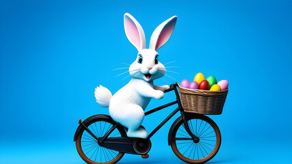 The Easter bunny rides a bicycle. - obrazy, fototapety, plakaty