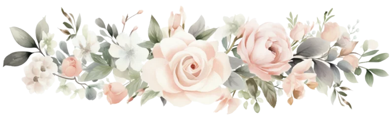 Fotobehang Watercolor Pink Flowers Clipart. Pink Roses PNG, Floral Bouquets. Wedding Flowers with transparent background. Floral Wreath Digital Art © Skyimages