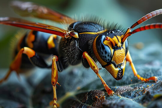 Macro portrait of a wasp insects.