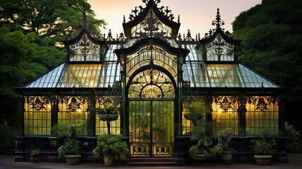 London Victorian Greenhouse An elegant greenhouse with foliage - obrazy, fototapety, plakaty