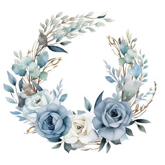 Watercolor Dusty Blue Flowers Clipart. Blue Roses PNG, Floral Bouquets. Wedding Flowers with transparent background. Floral Wreath Digital Art