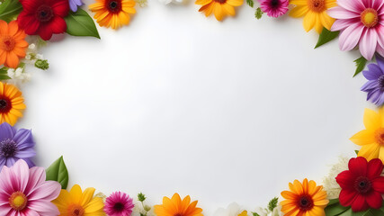 Background of flowers on a white background with space for text in the center.
