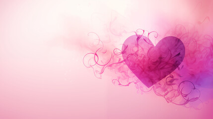 Heart. Valentine’s day abstract background with heart abstract symbolic of love, multicolored background with smoke, ribbon and heart, pink tone