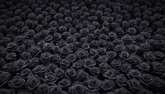 Wide view on large black roses field background 