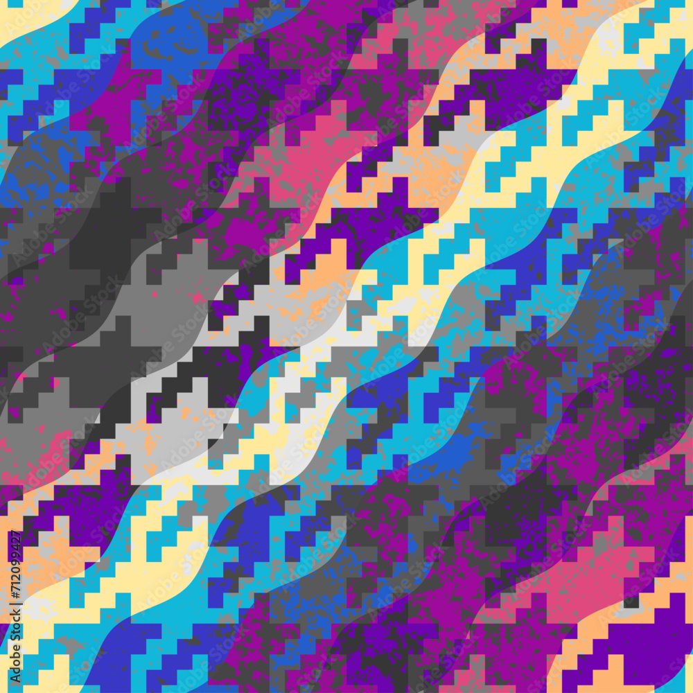 Poster Abstract seamless pattern. Diagonal plaid pattern. Retro grunge effect. Vector image.