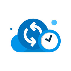 Auto backup file to cloud storage, data synchronization every minute or hour concept illustration flat design vector. simple modern graphic element for landing page ui, infographic, icon