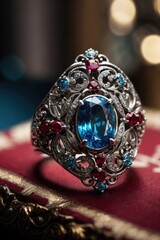 Naklejka premium AI-Generated Synesthesia Cerule and Ruby Ring Macro Photography Concept - Digital Artwork