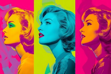 Fototapeta premium A vibrant pop art collage of iconic female portraits, celebrating diversity and femininity for International Women's Day