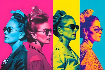 Fototapeta premium A vibrant pop art collage of iconic female portraits, celebrating diversity and femininity for International Women's Day