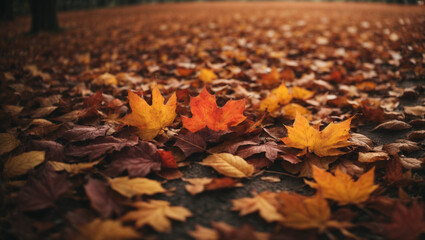 Autumn landscape, closeup leaf view