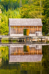 View of the surrounding landscape at &Ouml;densee in Bad Mitterndorf in Styria. Nature at the clear swimming lake in the Salzkammergut in Austria.
