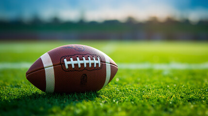 close up of American football on field