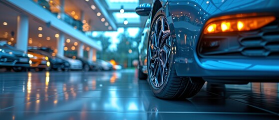 A Close-Up View of a Vehicle's Grille, Showcasing Impeccable Detail and Craftsmanship, with a Blurred Showroom Background Adding a Touch of Automotive Elegance.