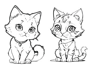 Cute and Playful Cat Designs in Line Art for Coloring