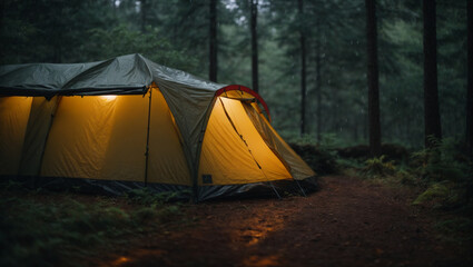 Camping tent in wilderness, rainforest