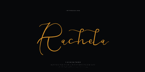 Fototapeta na wymiar Abstract Fashion font alphabet. Minimal modern urban fonts for logo, brand etc. Typography Calligraphy typeface uppercase lowercase and number. vector illustration 