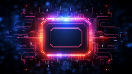 Obraz premium Neon Sign Cyber Circuit A neon sign style logo concept