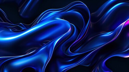 Fototapeta premium Black dark azure cobalt sapphire blue abstract background. Color gradient. Geometric shape. Wave, wavy curved line. Rough grunge grain noise. Light neon metallic shine shimmer bright. Design