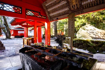 Keuken spatwand met foto Hakone Jinja Shrine in Lake Ashi, Hakone Japan. © Nattawat