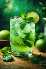 Fototapeta premium AI-Generated Photorealistic Lime Cocktail - Digital Artwork