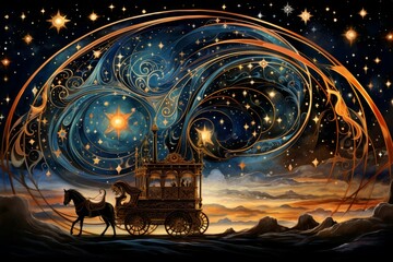 Whimsical starlight carousels, spinning through the cosmos and granting celestial rides - Generative AI