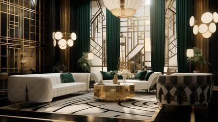 Art Deco Glamour Lounge A glamorous salon with profession treatment