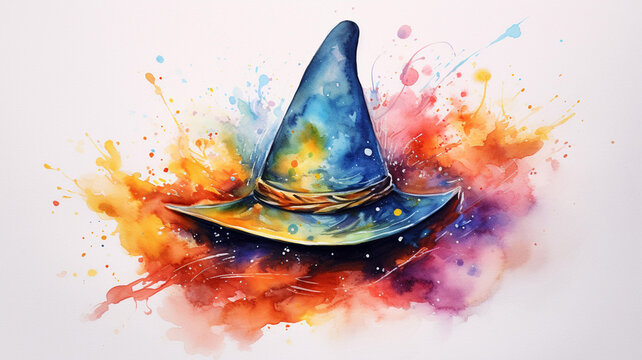Watercolor Splash Mystic Wizard A wizards hat art