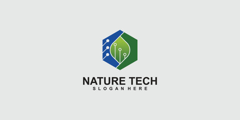 Top set nature technology logo design with modern concept| premium vector