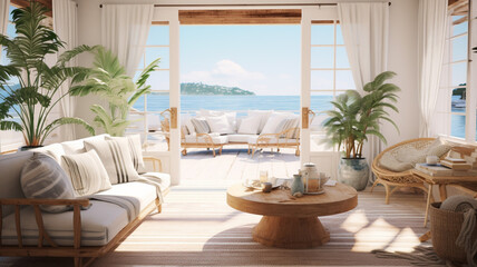 Bright and Airy Beachfront Studio A bright and airy topical - obrazy, fototapety, plakaty
