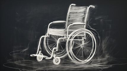 Fototapeta na wymiar Chalk Sketch of Wheelchair A chalkboard sketch