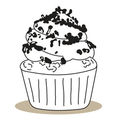Embark on a delightful journey with this black-and-white cupcake coloring illustration. Brimming with cuteness, intricate details, and delicious charm, it invites you to unleash your creativity