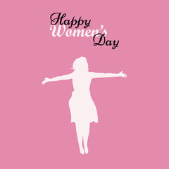 Happy Women's Day, Girl illustration for international women's day. March 8. Minimalistic design on pink background