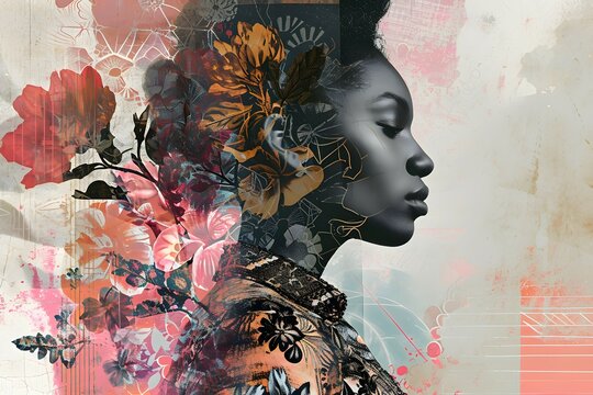 A creative montage merging textures and the visage of a woman, symbolizing the diverse layers of femininity