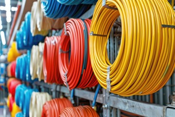electrical wire for construction plumbing or infrastructure projects in factory professional photography - obrazy, fototapety, plakaty