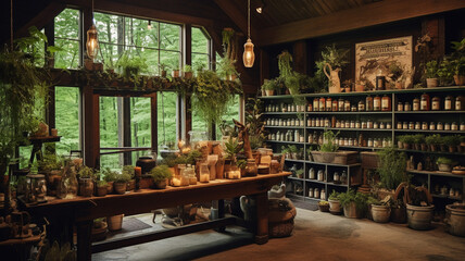 Cottage core Herbalist Shop A herbalist shop with a decorative - obrazy, fototapety, plakaty