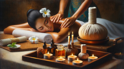 Tranquil Spa Experience with Woman Receiving Back Massage - obrazy, fototapety, plakaty