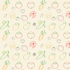 Vector seamless linear pattern with healthy food
