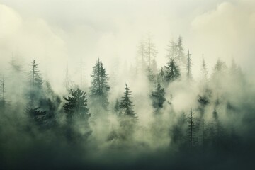 Smoke obscuring pine forest in a double exposure. Generative AI