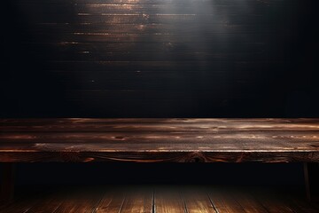 Advertising concept with dark room and wooden table