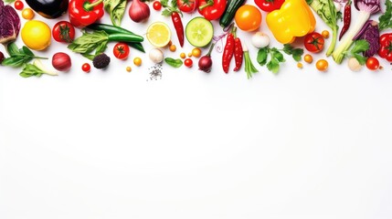  Various of vegetables and herbs isolated on the white background, top view.