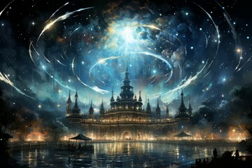 Whimsical starlight carousels, spinning through the cosmos and granting celestial rides - Generative AI - obrazy, fototapety, plakaty