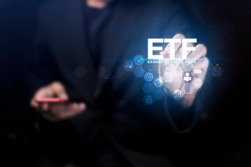 ETF Exchange traded fund stock market trading investment financial concept. Businessman trading on exchang, Growing wealth in the financial market.