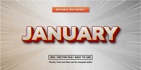 3D stylish January text effect, editable
