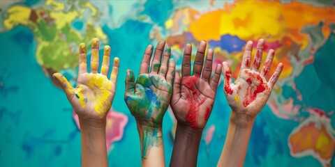 International human rights day, diverse hands raised up together. Capturing the diverse voices, actions, and aspirations that contribute ongoing of building a more just and equitable global society