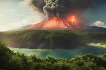 volcano in the clouds - obrazy, fototapety, plakaty